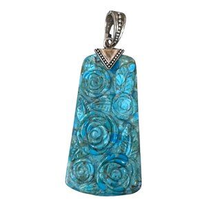 Carved Turquoise Rose Statement 2.5" Sterling Silver Rose Enhancer Pendant NF